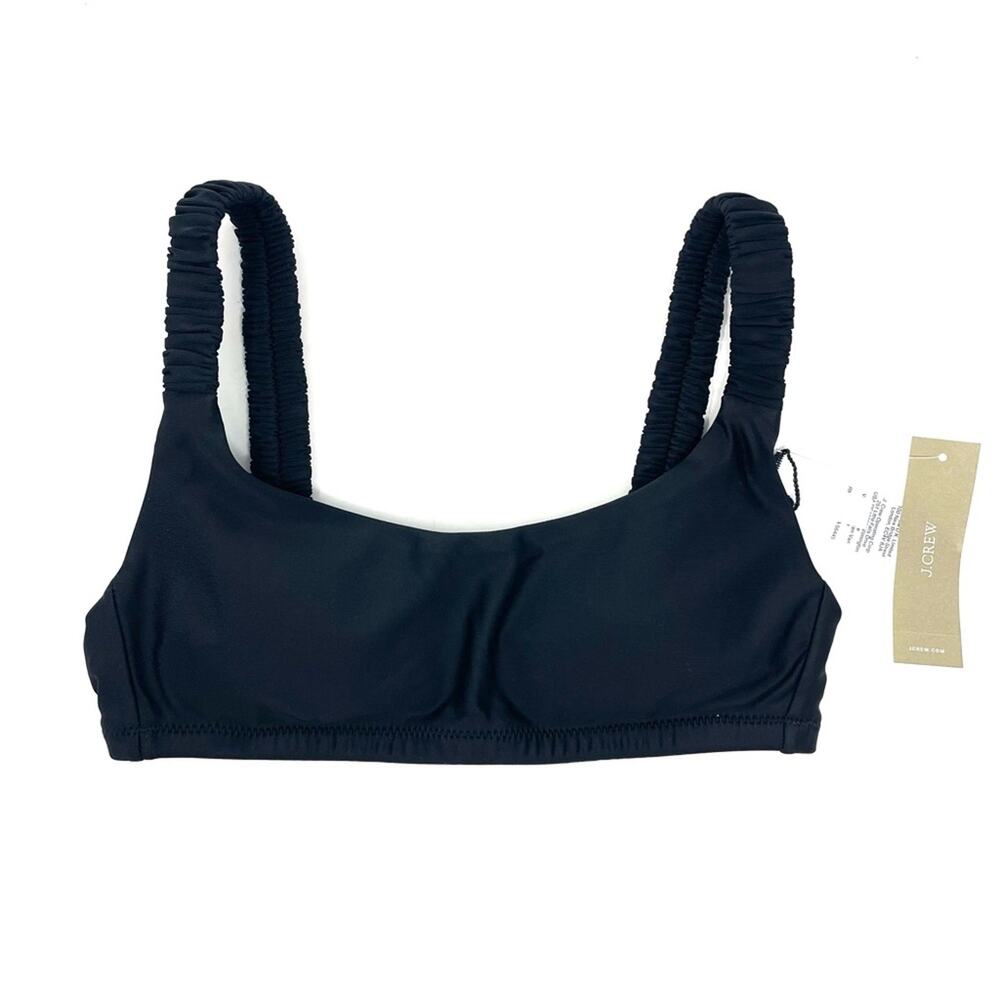 NEW J. Crew Scrunchie-strap Square Neck Bikini Top, Black, Women's XXS BM431 $72